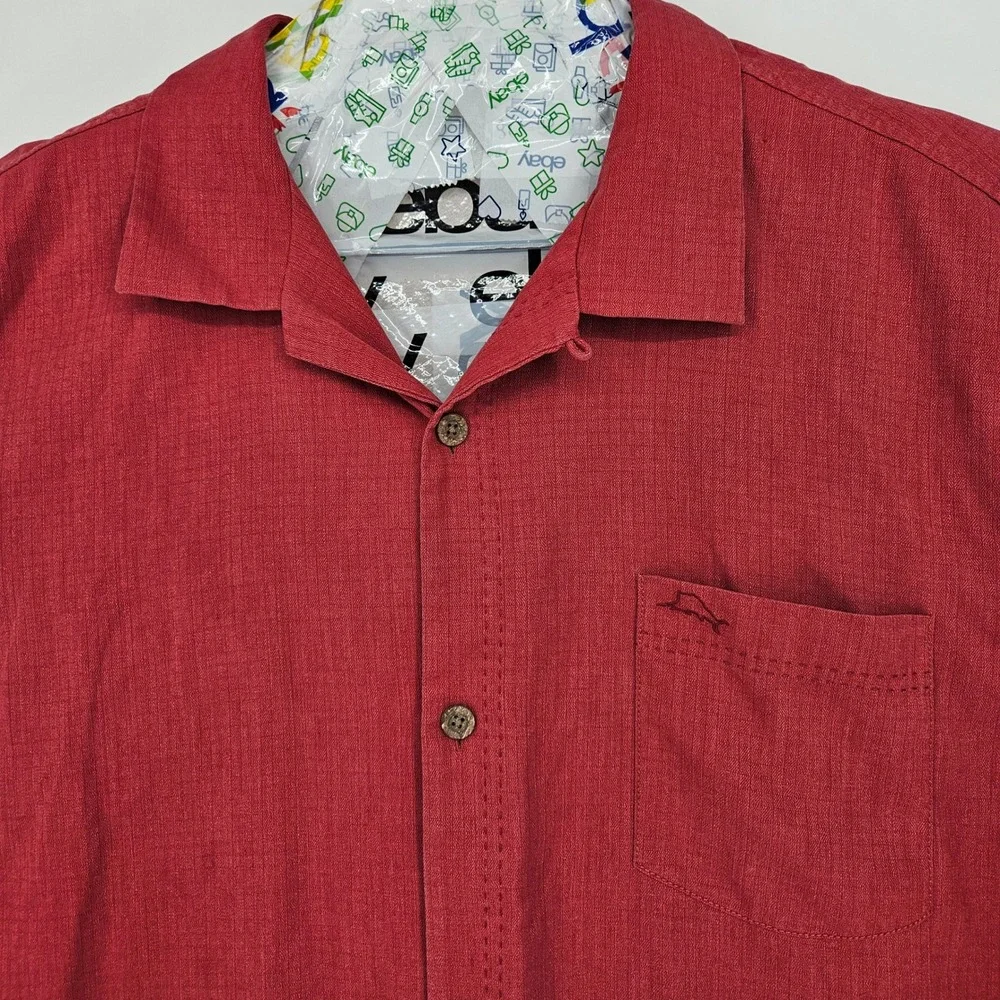 Tommy Bahama Shirt Mens XXL Silk Camp Maroon Hawaiian Button Up Short Sleeve‎ - Picture 2 of 11
